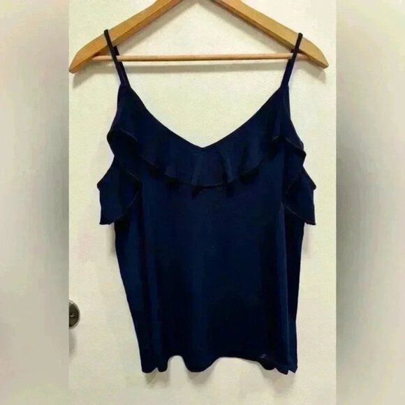 Banana Republic women’s ruffle sleeveless tank top navy blue size medium - Picture 7 of 9